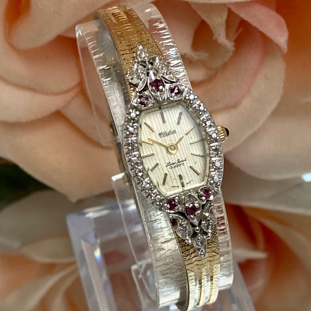 Vintage Lucien Piccard Diamond & Ruby Accented Bezel Dainty Cocktail Watch - Picture 4 of 16